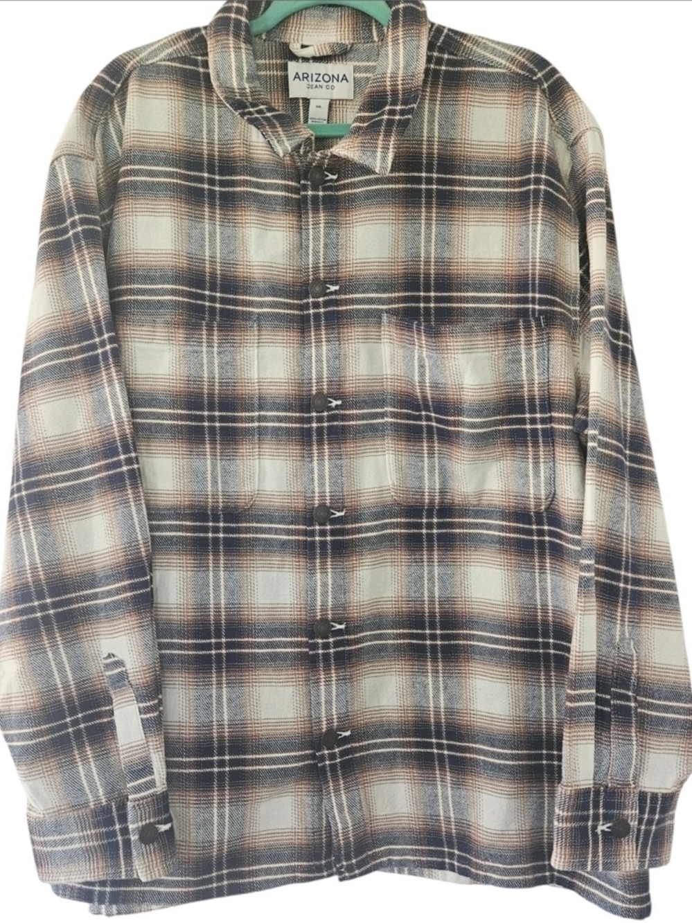 Arizona Jean Company Plaid Button-Down Shirt - Cream, Navy & Brown